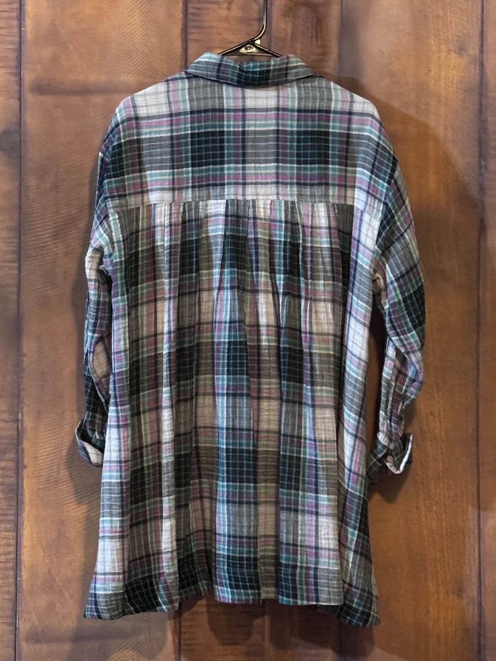 Free People Plaid Crinkle Gauze Babydoll Tunic Shirt XS NWT MSRP $108